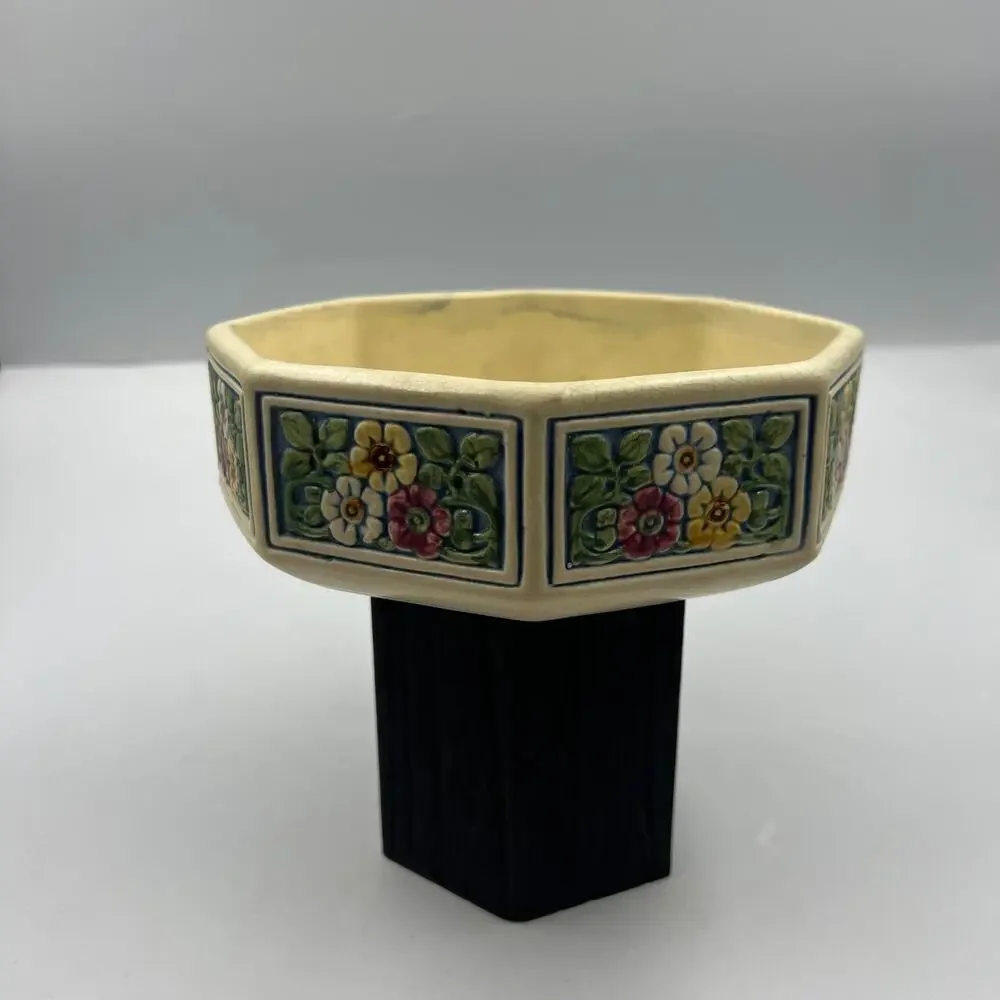 Vintage Weller Art Pottery Florala Shallow Bowl Planter Oval 1920's Cottage Core
